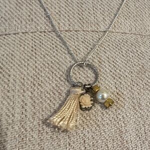 Hand Crafted Boho Mermaid Fairy Dainty Silver and Cream Rose Charm Necklace